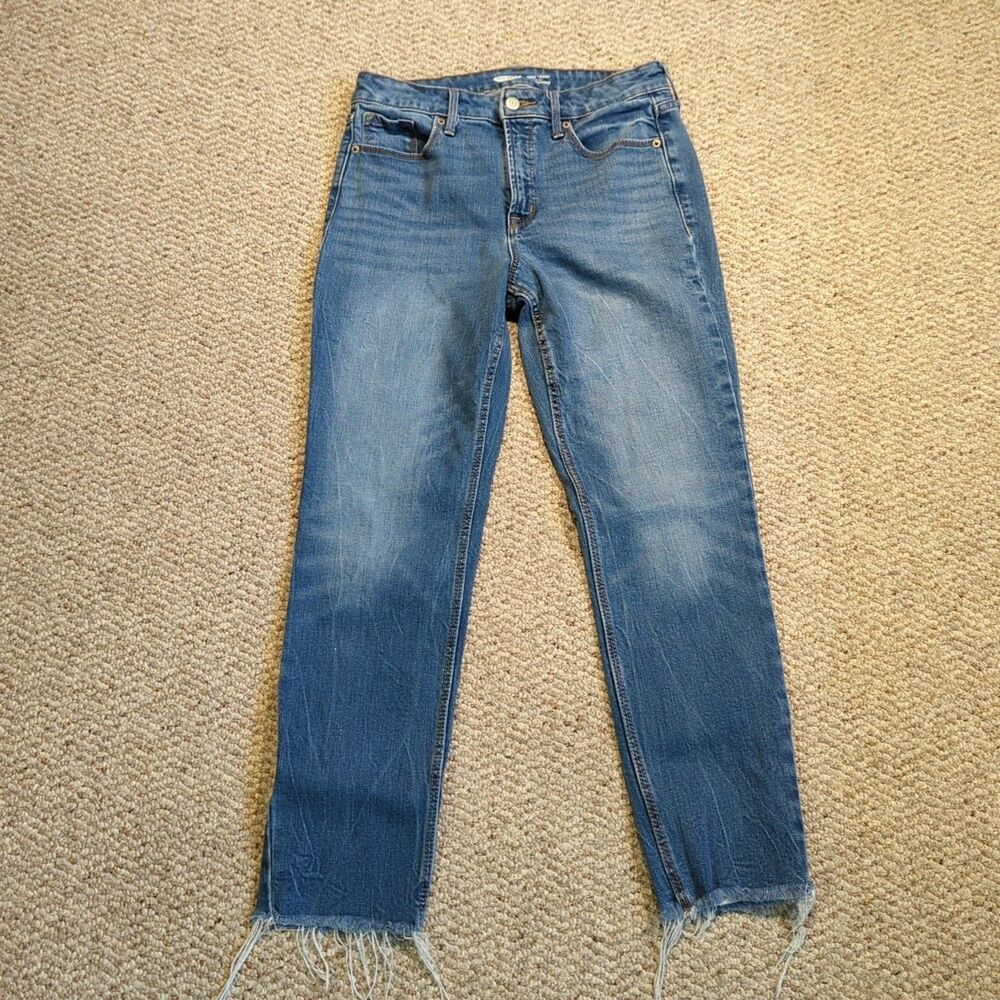 Old Navy Power Straight High Rise Jeans Womens 8 Secret Slim Pockets Raw Hem